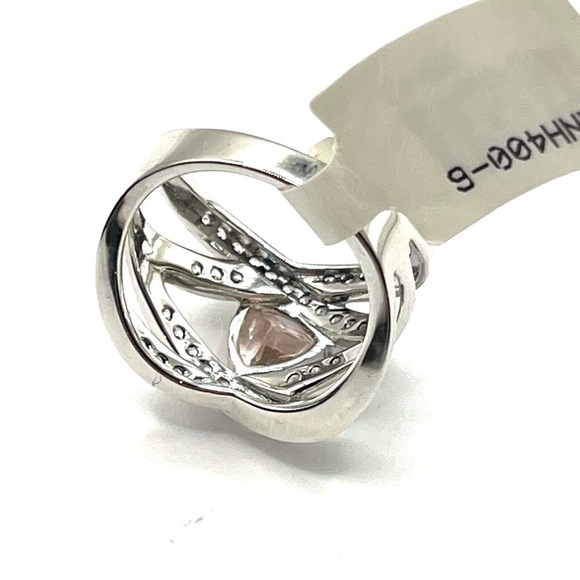 Ring Pink - Clear Quartz Anniversary or Wedding Band size 6 Sterling Silver 925 - Picture 7 of 11